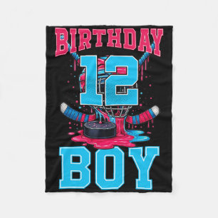Hockey 12 Year Old Ice Cream Drip 12th Birthday Bo Fleece Blanket