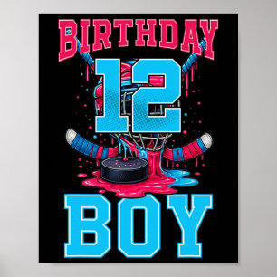 Hockey 12 Year Old Ice Cream Drip 12th Birthday Bo Poster