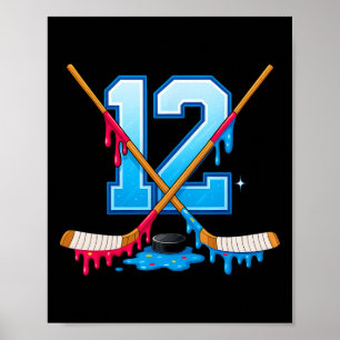 Hockey 12 Year Old Ice Cream Drip Youth 12th Birth Poster