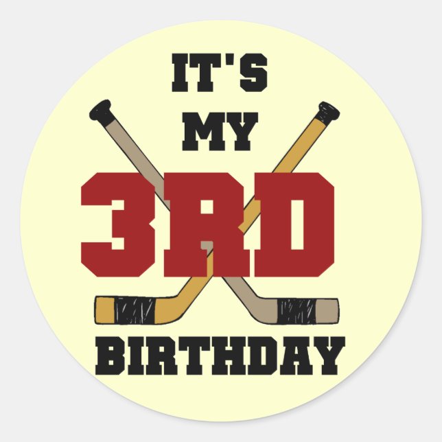 Hockey 3rd Birthday Tshirts and Gifts Classic Round Sticker (Front)