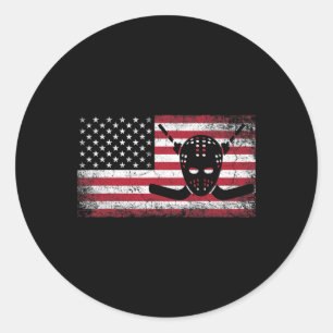 Hockey 4th Of July American Flag Patriotic Usa Men Classic Round Sticker