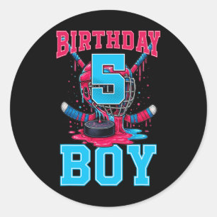 Hockey 5 Year Old Ice Cream Drip 5th Birthday Boy Classic Round Sticker