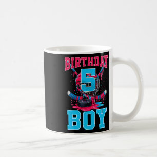 Hockey 5 Year Old Ice Cream Drip 5th Birthday Boy Coffee Mug