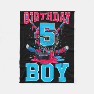 Hockey 5 Year Old Ice Cream Drip 5th Birthday Boy Fleece Blanket