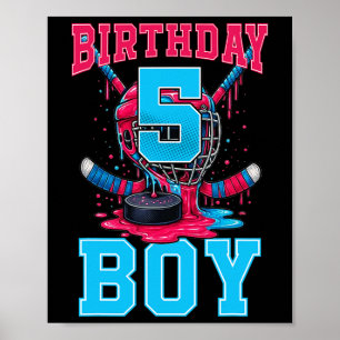 Hockey 5 Year Old Ice Cream Drip 5th Birthday Boy Poster