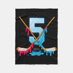Hockey 5 Year Old Ice Cream Drip Youth 5th Birthda Fleece Blanket