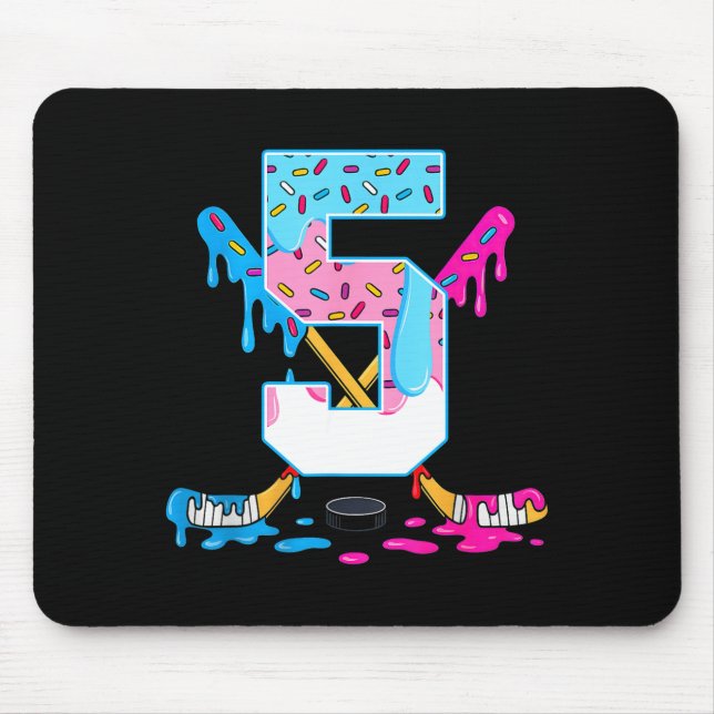 Hockey 5 Years Old Ice Cream Drip 5th Birthday Kid Mouse Pad (Front)