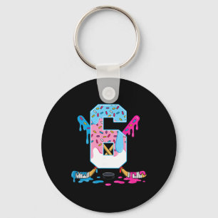 Hockey 6 Years Old Ice Cream Drip 6th Birthday Kid Key Ring