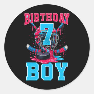 Hockey 7 Year Old Ice Cream Drip 7th Birthday Boy Classic Round Sticker
