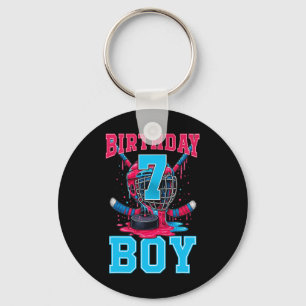 Hockey 7 Year Old Ice Cream Drip 7th Birthday Boy  Key Ring