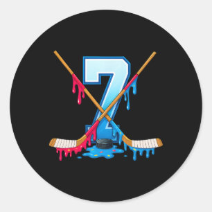 Hockey 7 Year Old Ice Cream Drip Youth 7th Birthda Classic Round Sticker