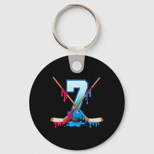 Hockey 7 Year Old Ice Cream Drip Youth 7th Birthda Key Ring