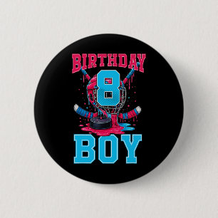 Hockey 8 Year Old Ice Cream Drip 8th Birthday Boy 6 Cm Round Badge