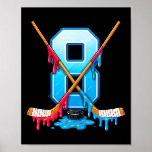 Hockey 8 Year Old Ice Cream Drip Youth 8th Birthda Poster
