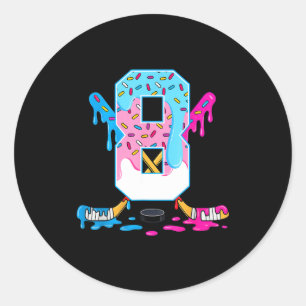 Hockey 8 Years Old Ice Cream Drip 8th Birthday Kid Classic Round Sticker