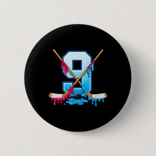 Hockey 9 Year Old Ice Cream Drip Youth 9th Birthda 6 Cm Round Badge