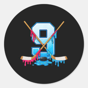 Hockey 9 Year Old Ice Cream Drip Youth 9th Birthda Classic Round Sticker