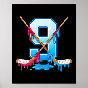 Hockey 9 Year Old Ice Cream Drip Youth 9th Birthda Poster