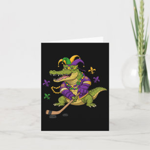 Hockey Alligator Crocodile Mardi Gras Womens Mens Card