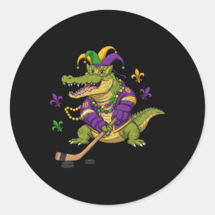 Hockey Alligator Crocodile Mardi Gras Womens Mens Classic Round Sticker