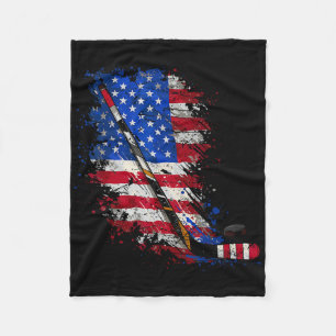Hockey American Flag 4th Of July Fleece Blanket