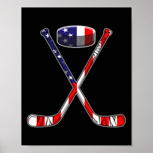 Hockey American Flag 4th Of July Fun Men Boys Kids Poster
