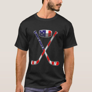Hockey American Flag 4th Of July Fun Men Boys Kids T-Shirt