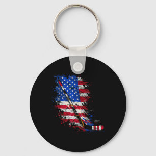 Hockey American Flag 4th Of July  Key Ring