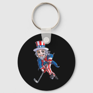 Hockey American Flag 4th of July Kids Boys Uncle Key Ring