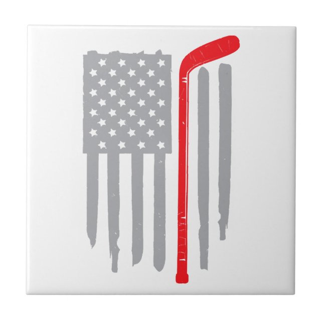 Hockey american flag ceramic tile (Front)