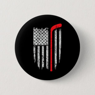 Hockey American Flag Hockey Tee Ice Hockey Playe 6 Cm Round Badge