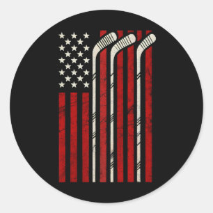 Hockey American Flag Hockey Us Flag Player Ice Fun Classic Round Sticker