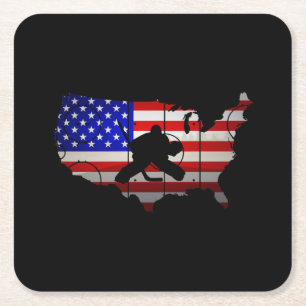 hockey american flag ice hockey square paper coaster