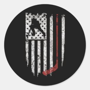 Hockey American Flag Men's Tee Classic Round Sticker