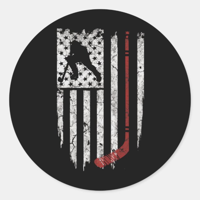 Hockey American Flag  Men's Tee  Classic Round Sticker (Front)