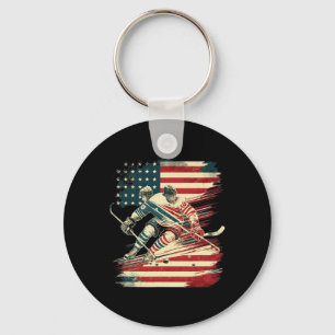 Hockey American Flag Patriotic USA Key Ring