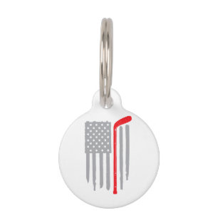 Hockey american flag pet tag