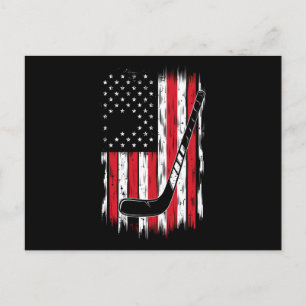 Hockey American Flag Sports Retro Vintage Postcard