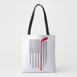 Hockey american flag tote bag