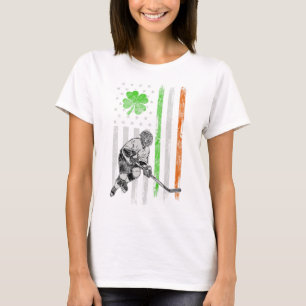 Hockey American Irish Flag St Patricks Day Shamroc T-Shirt