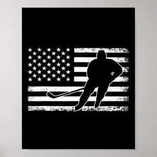 Hockey American USA Flag Ice Hockey Player Men Wom Poster
