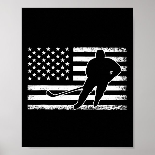 Hockey American USA Flag Ice Hockey Player Men Wom Poster (Front)