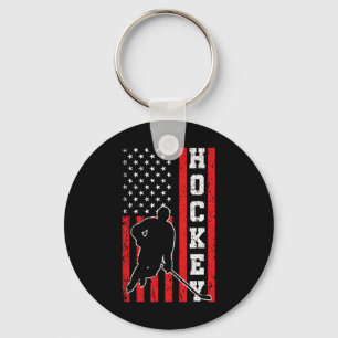Hockey American USA Flag Men Boys 4th of July Hock Key Ring