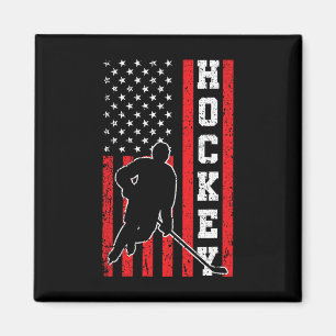 Hockey American USA Flag Men Boys 4th of July Hock Magnet