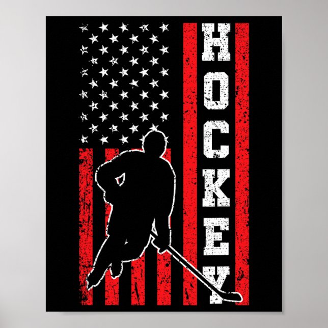 Hockey American USA Flag Men Boys 4th of July Hock Poster (Front)