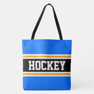 HOCKEY Athletic Black Orange Bright Blue Stripes Tote Bag