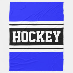 HOCKEY Athletic Bright Blue Black Racing Stripes Fleece Blanket