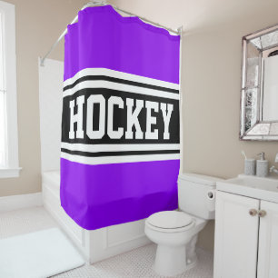 HOCKEY Athletic Bright Purple Black Racing Stripes Shower Curtain