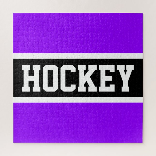 HOCKEY Athletic Bright Purple Black White Stripes  Jigsaw Puzzle (Vertical)