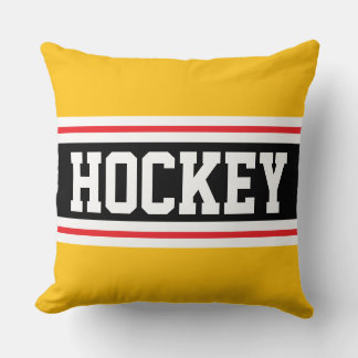 HOCKEY Athletic Bright Red Yellow Black Stripes Cushion